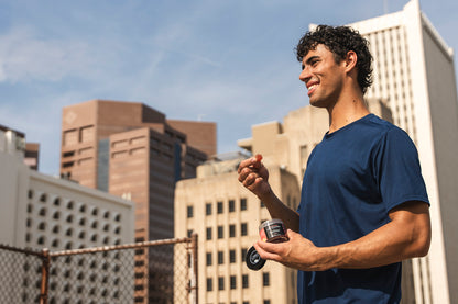 A man using CBD energy gummies